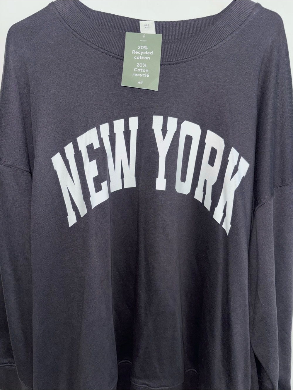 H&M Charcoal Gray Sweatshirt with White "NEW YORK" Graphic